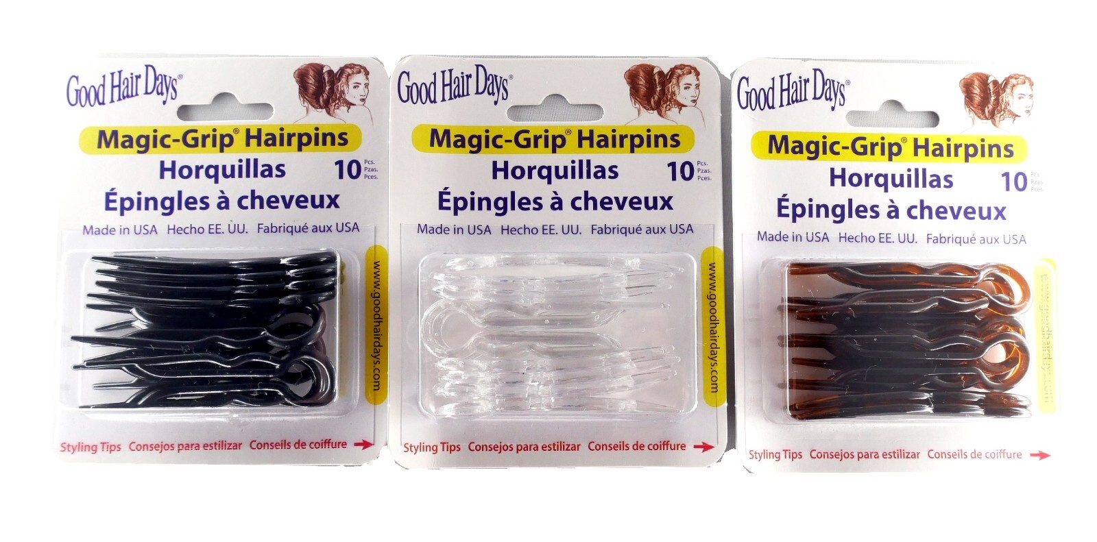 3 x Packs Magic Grip Hairpins 2 1/2″ Brown black clear (30 Pcs) Good Hair Days