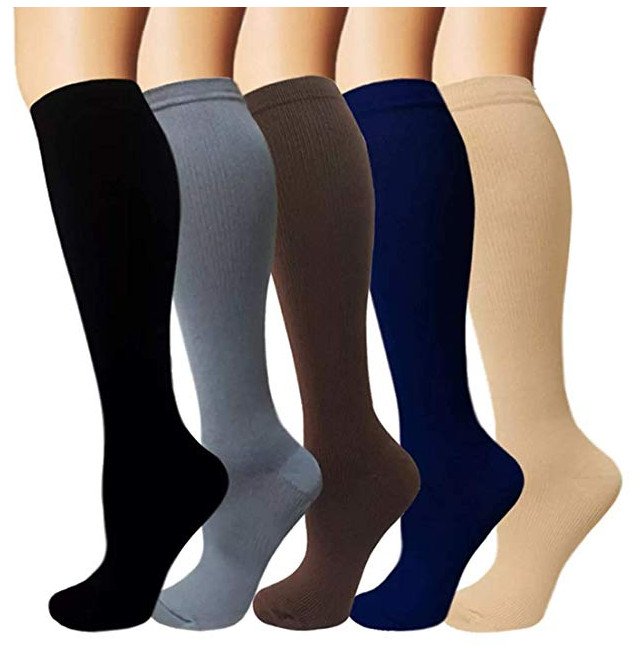(5 Pairs)15-20mmHg Graduated Compression Support Socks Knee High Men Women S-XXL