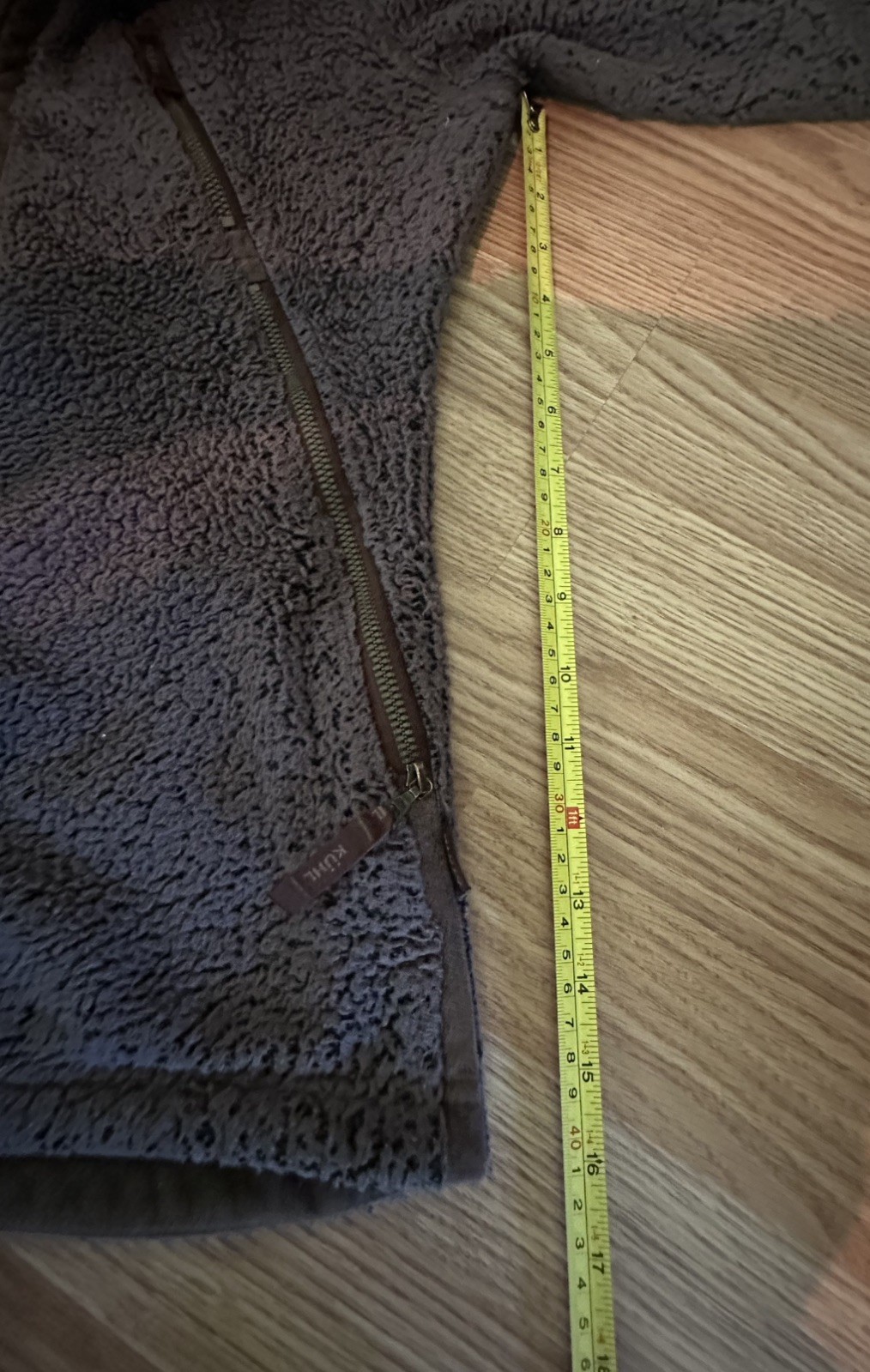 Kuhl Flight Sherpa Fleece Jacket, Size Small, gray/brown, attached hood