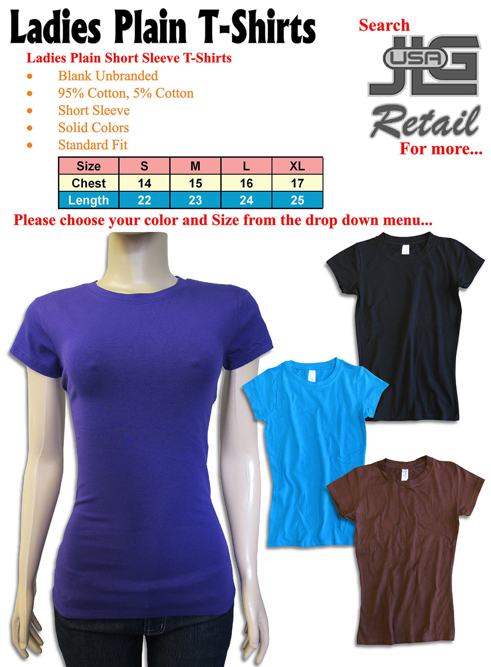 Women Ladies Soft Stretch T Shirt Tee Top Basic Plain Solid Colors CrewNeck S-XL