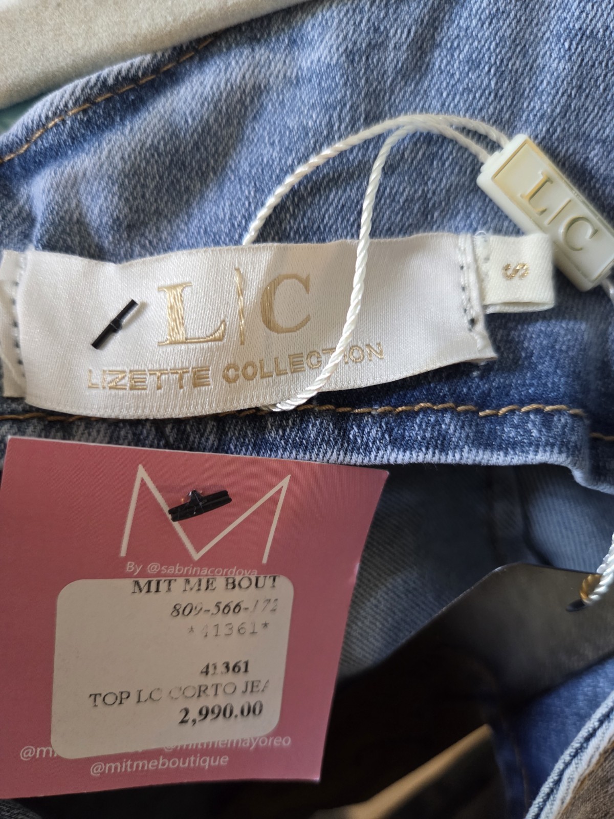 L/C LIZETTE Womens Blue Denim Low Cut Top Rose Accents Zip Back Stretch S/M Rare