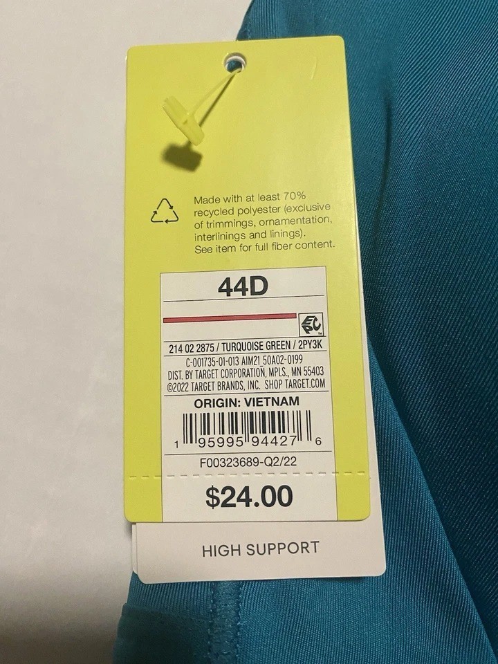 44D All in Motion Womens High Support Sculpt Zip-Front Mesh Crossback Sports Bra