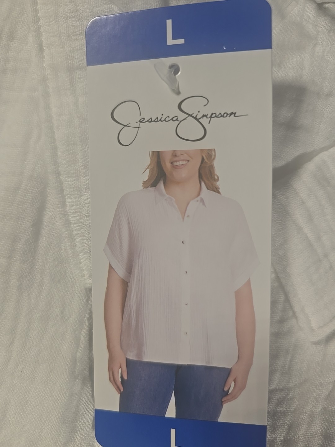 Jessica Simpson Women’s Short Cap Sleeve Gauze Relaxed Fit Top, White, Large