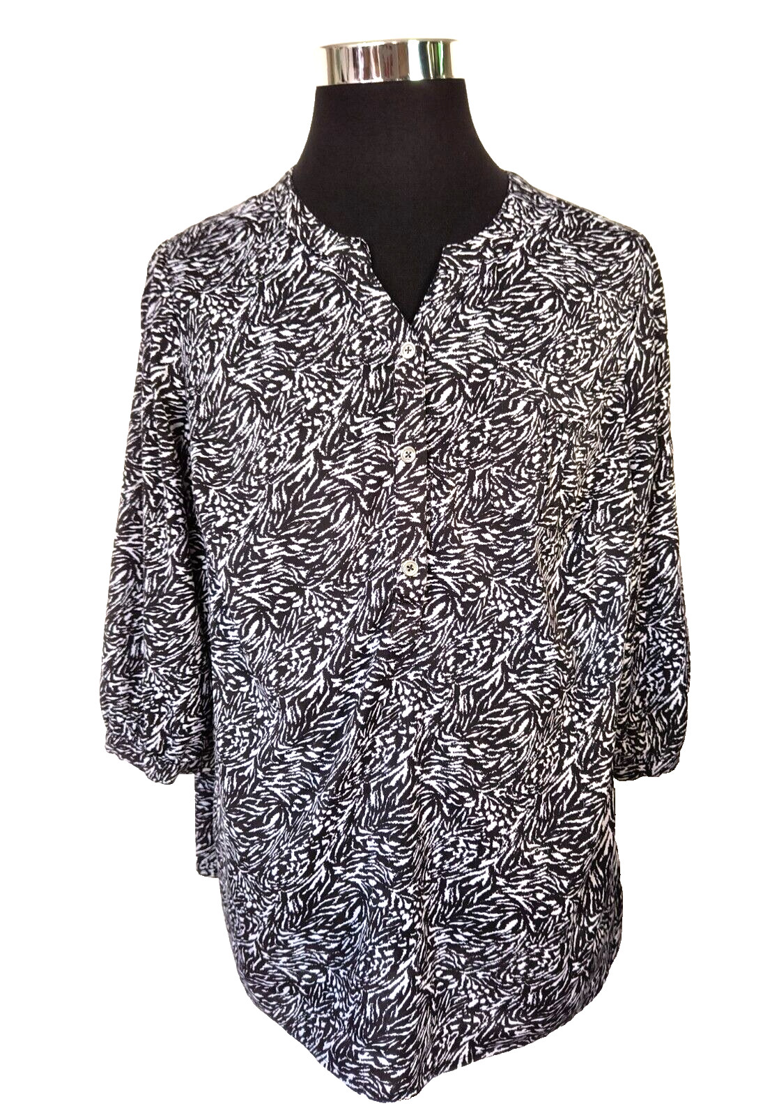 C.J. Banks Women’s Blouse Size X Black & White Pullover Polyester -Spandex