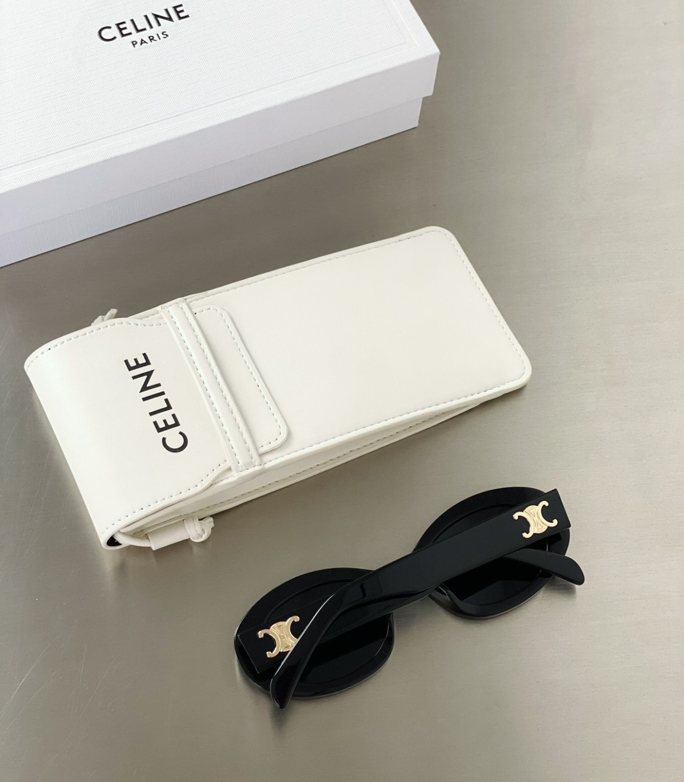 New Gold Triomphe CELINE CL40194U Black/Gray Lens Gold Oval Women’s Sunglasses