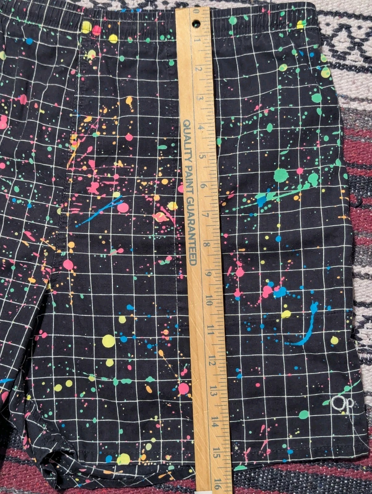 Vintage 80s 90s Ocean Pacific Shorts Swim Trunks AOP Surf Skate Grid Paint L/XL