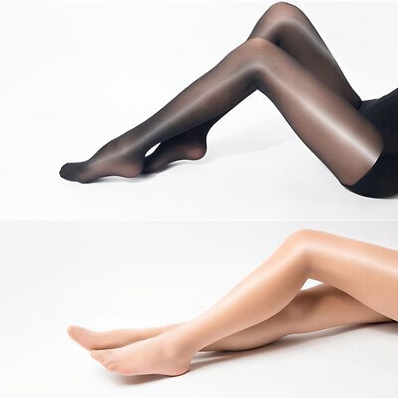 High-waisted Glossy Oily Crotchless Pantyhose 8 Denier Sheer Stockings Tights