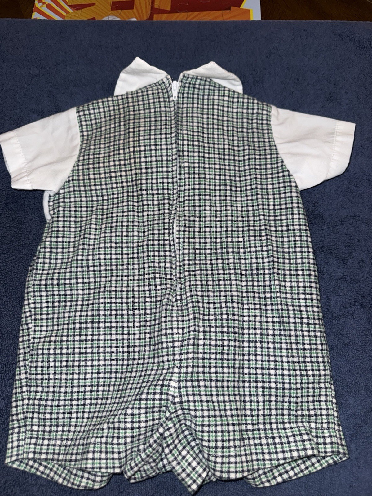 Vintage Michael James Infant Plaid Shorts Romper White Peter Pan Collar Bow tie