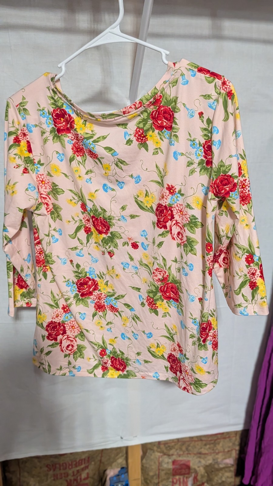 Pioneer Woman 3/4 Sleeve Floral V Neck Tee Shirt Blouse Sweet Rose Small