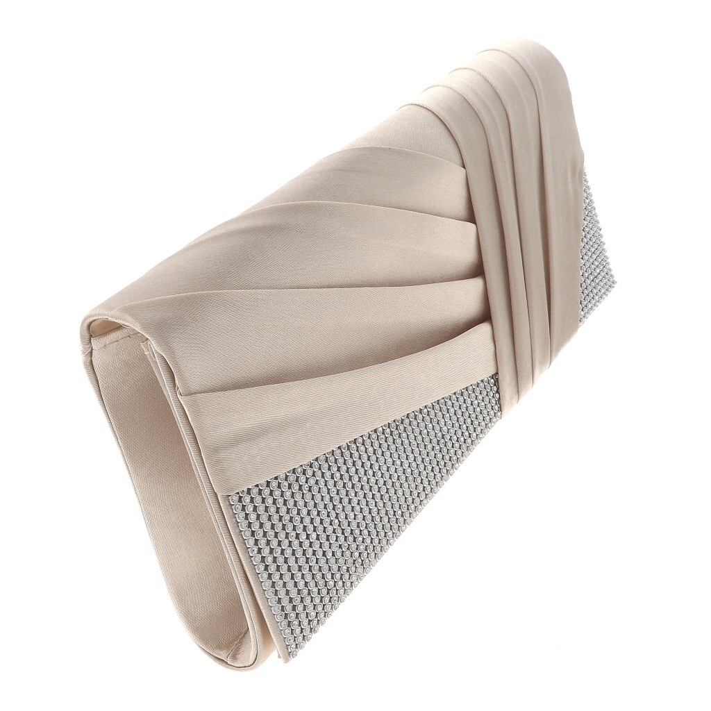 Fashion Satin Fabric Clutch Bag with Folded Front Rhinestone WYQ074-CHP
