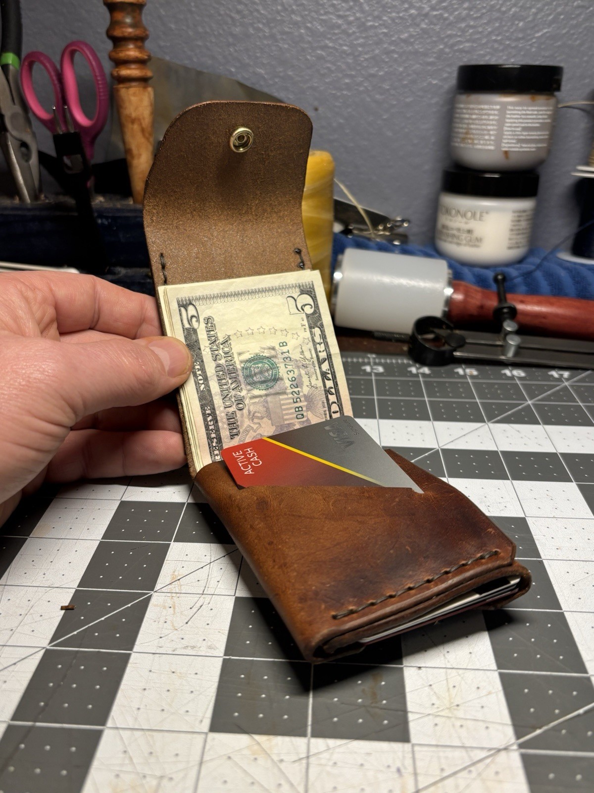 Handmade Leather Vertical Pocket Bifold Wallet – Slim & Durable