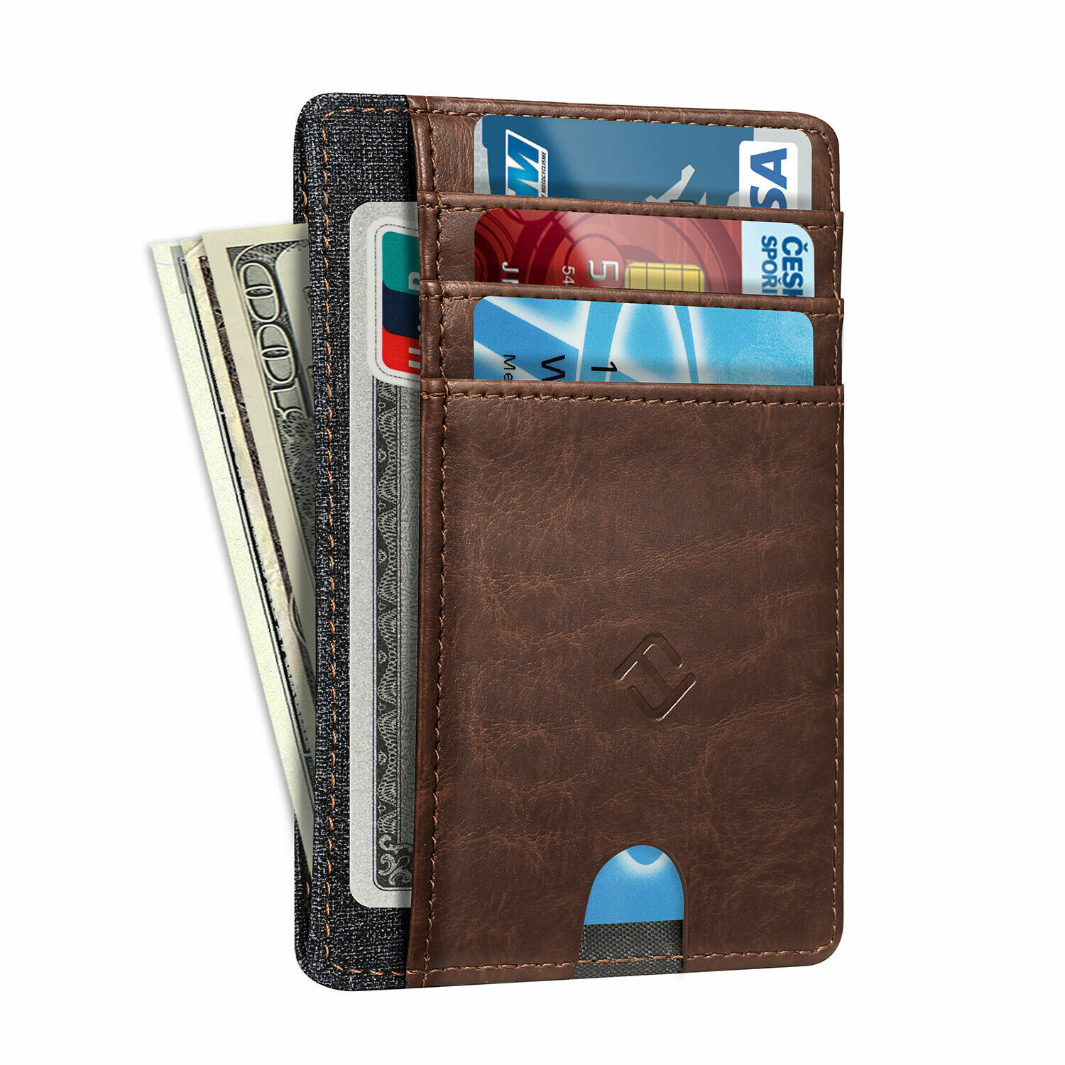 Mens RFID Blocking PU Leather Slim Wallet Money Credit Card Slots Coin Holder