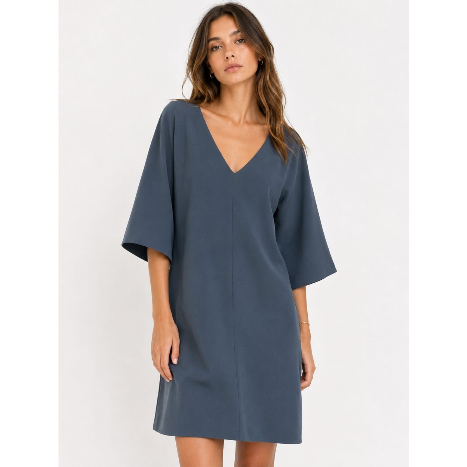 Forever 21 Blue Grey Oversized V Neck Shift Dress Tunic Minimalist Boho Style S