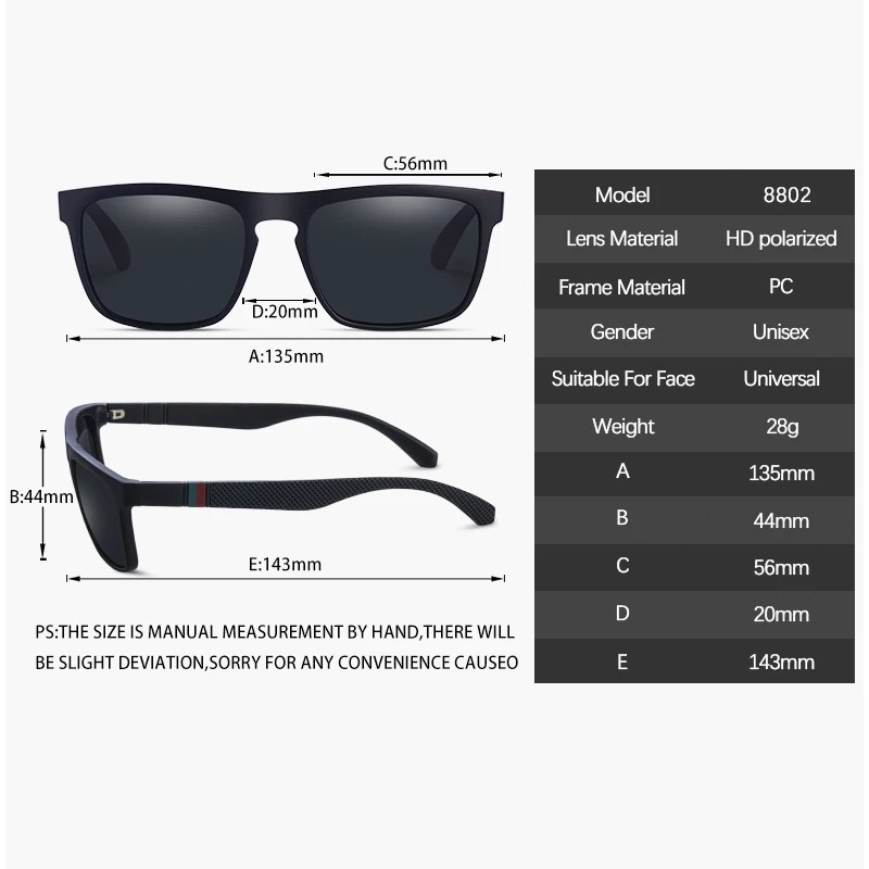 Fashion Square Vintage Polarized Sunglasses Men Women Retro Driving Fishing Sun