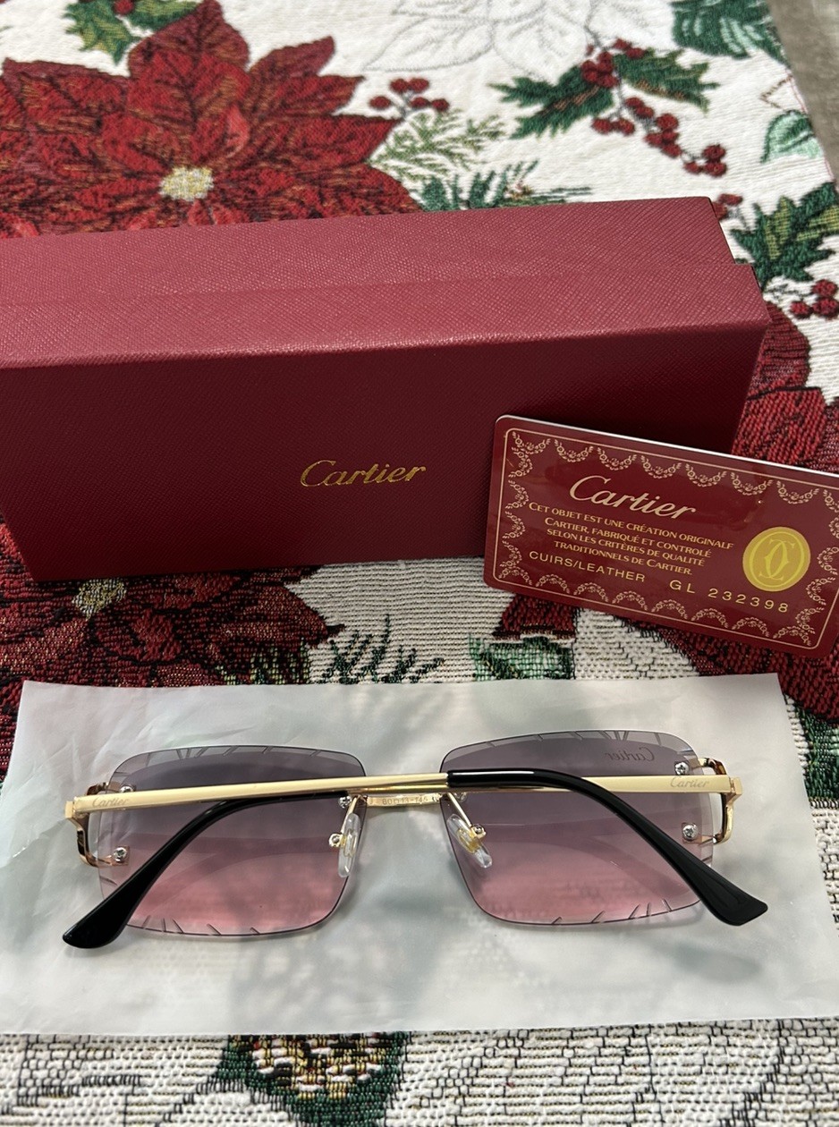 🔥😎Diamond Cut Big C Pink/Grey Lens Frameless & Gold Frame☀️💎