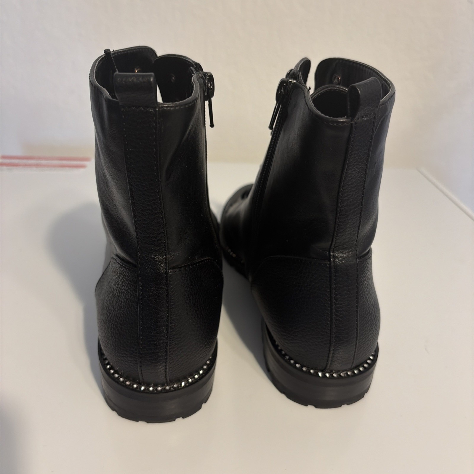 Express Combat Boots Womens 9 kayte Lug Lace Up Mid Calf Black Leather