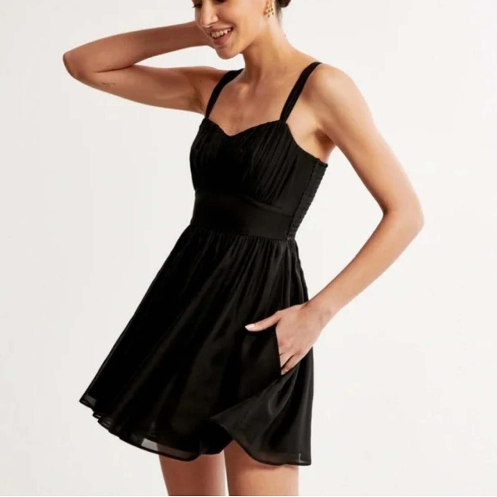 Black Abercrombie Ruched Chiffon Mini Party Dress NWT Size L Large Women’s