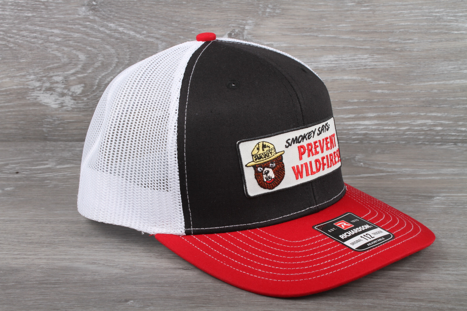 Vintage Smokey the Bear Prevent Wildfires Patch on a Richardson 112 Trucker Hat