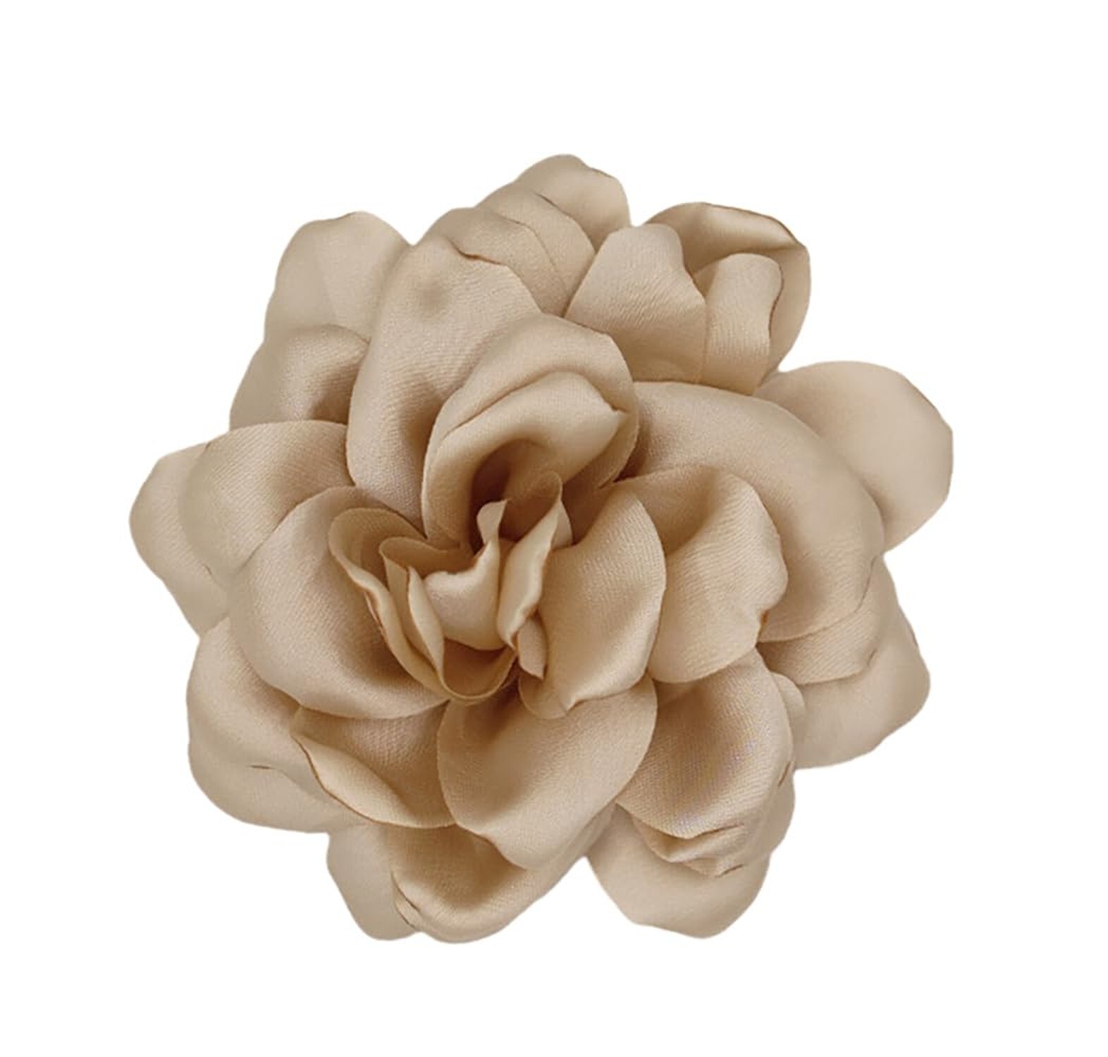 Large Camellia Satin Fabric Flower Brooch Pins Hairpin for Women,ladies. Khaki