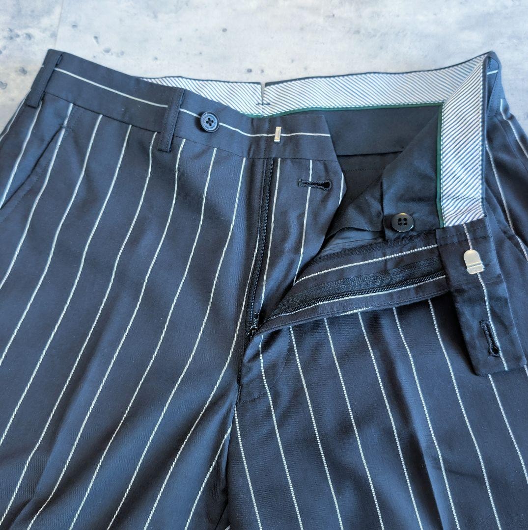 ERMENEGILDO ZEGNA Chalk Stripe Suit Black Cotton Silk Slim Fit 38R 2 Piece
