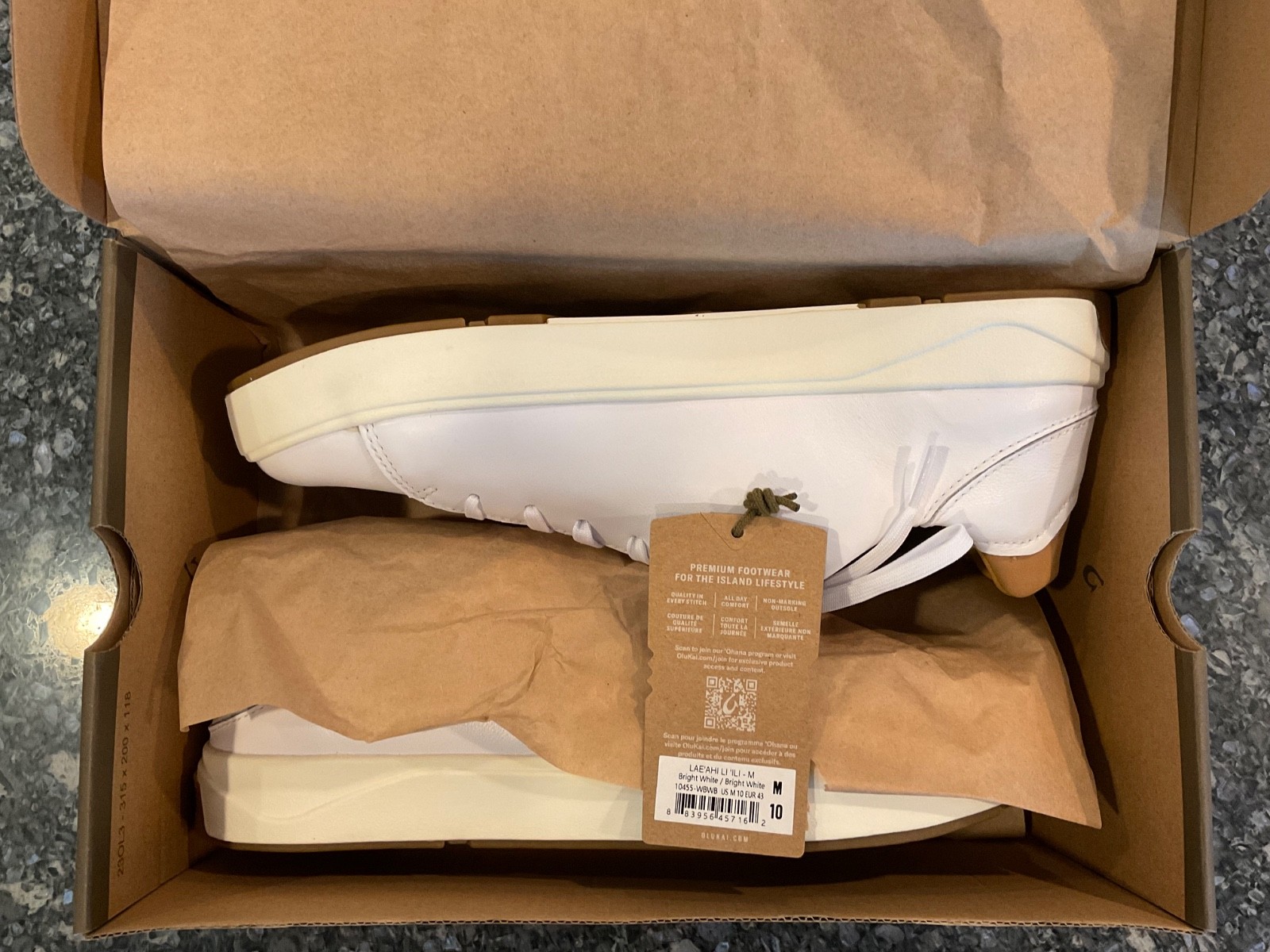Olukai Lae’ahi li ‘ili Leather Sneaker – Bright White Size 10 Men’s New