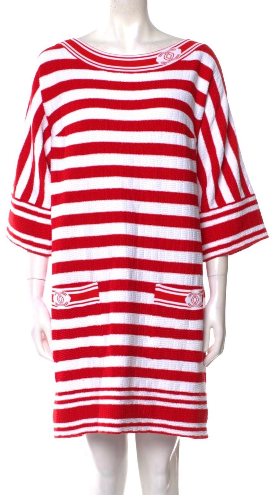 4.8K New Chanel 2019 White Red Stripe Dress 40 42 44 8 10 12 Logo Jacket S M L