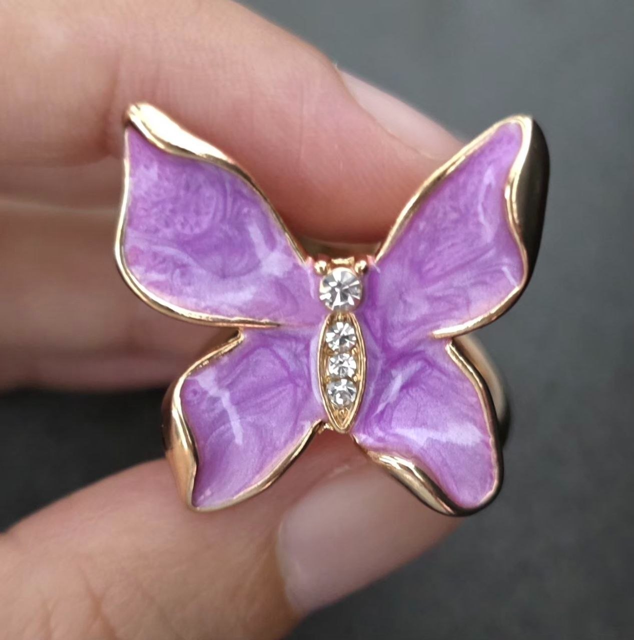 Purple Butterfly Scarf Ring Clip Gold Tone Crystal Hijab Scarf Buckle Accessory