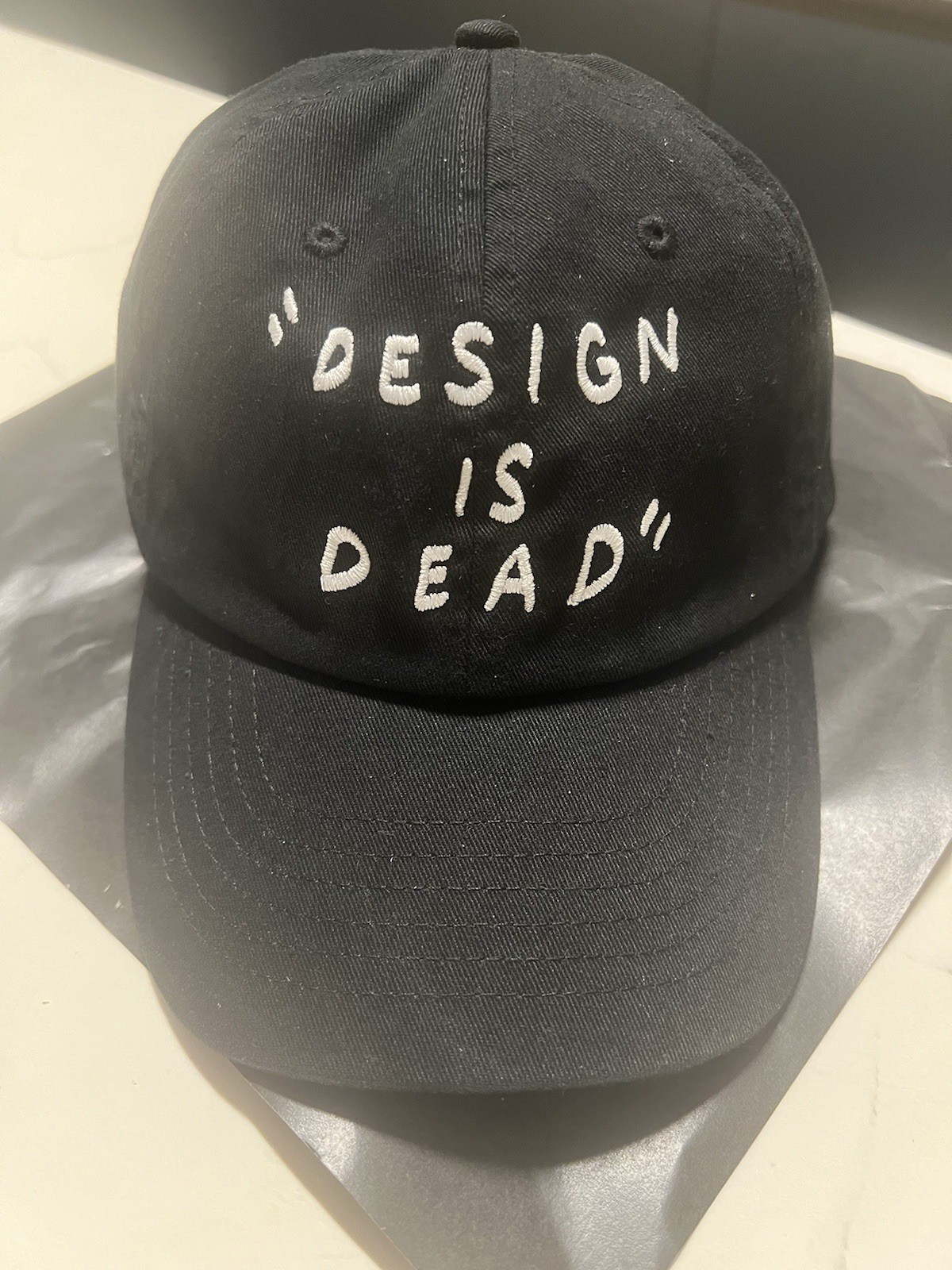 Design Is Dead White Embroidered Quote Black Cap One Size New Adjustable Unisex