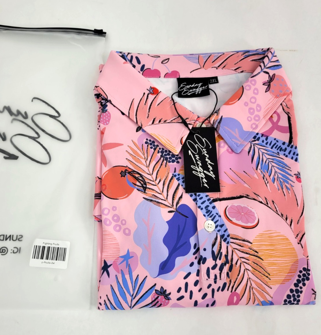 NWT Sunday Swagger Fighting Fruit Breast Cancer Awareness Polo Golf Shirt 2XL 3X