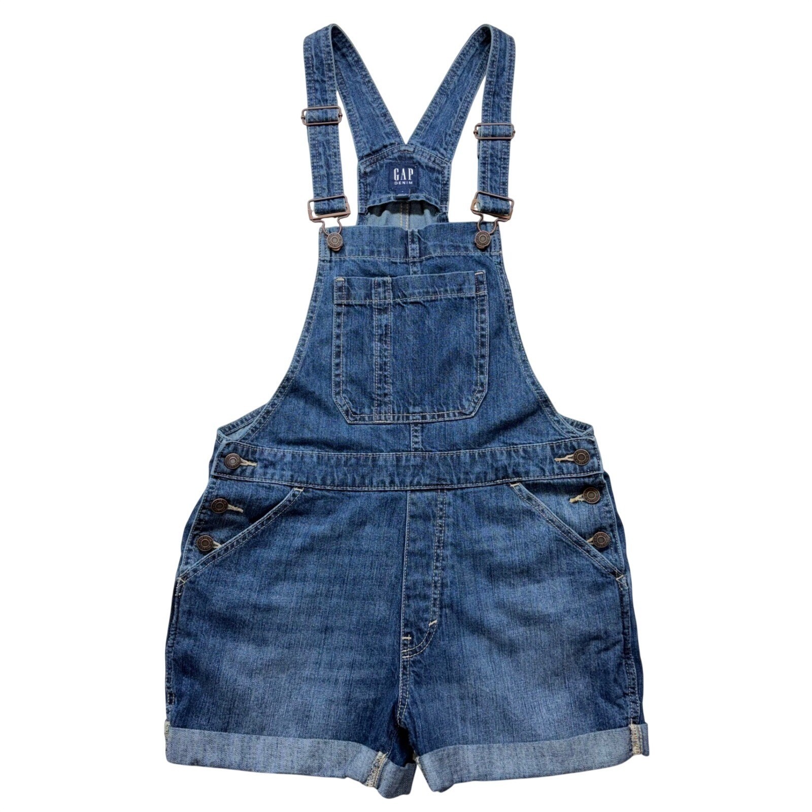 Gap Denim Short Overalls Shortalls Womens Small Medium Indigo Blue Jean Country