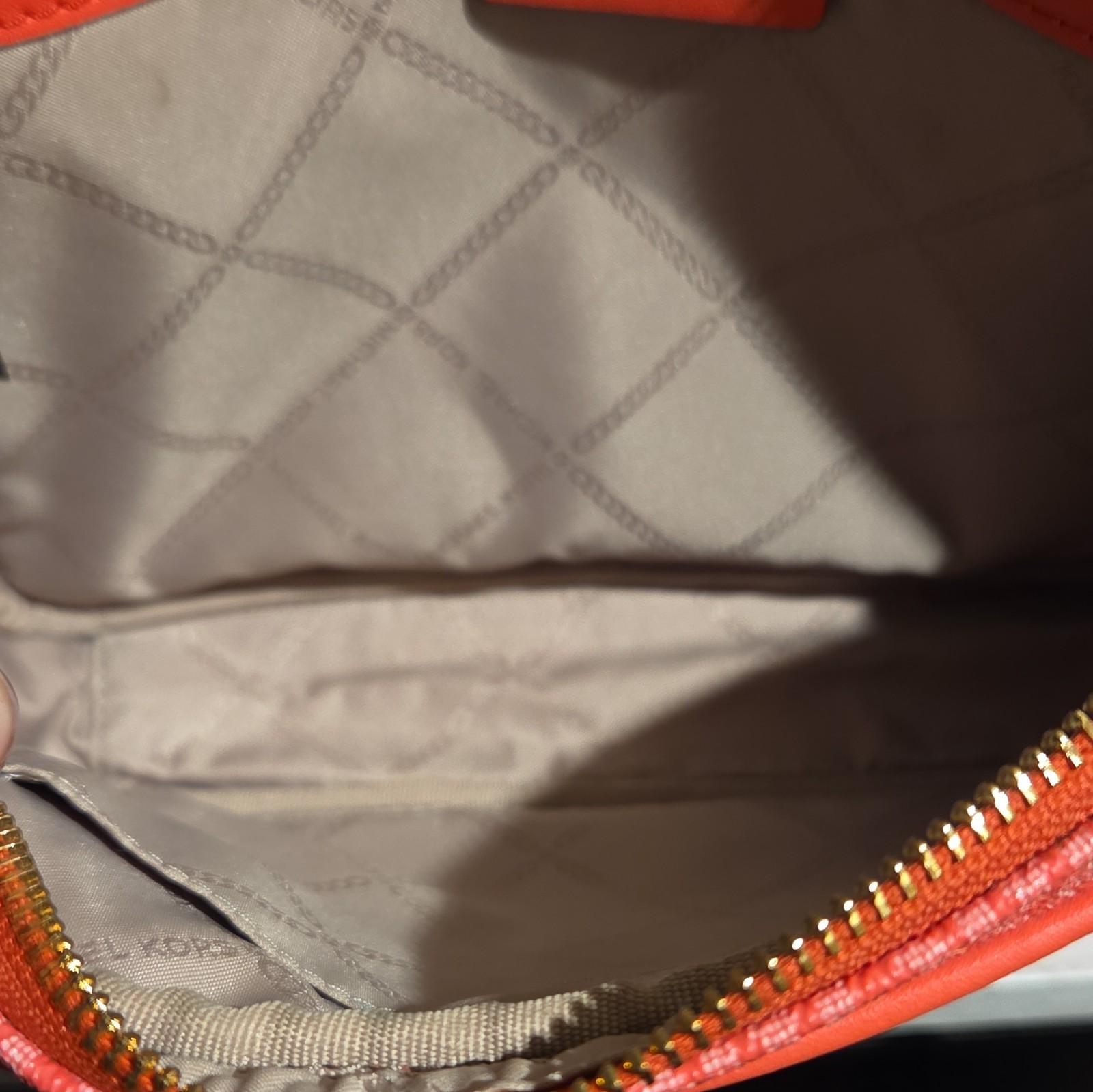 Michael Kors Flamingo Pink Monogram Logo Crossbody Bag Zip Gold Chain