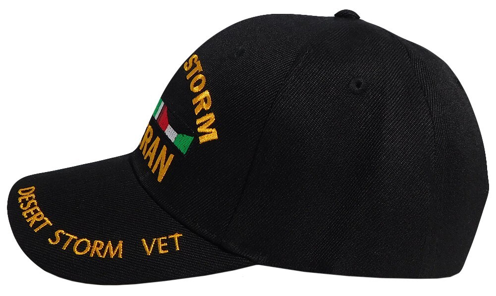 Desert Storm Veteran Ribbon Black Acrylic Adjustable Embroidered Cap Hat