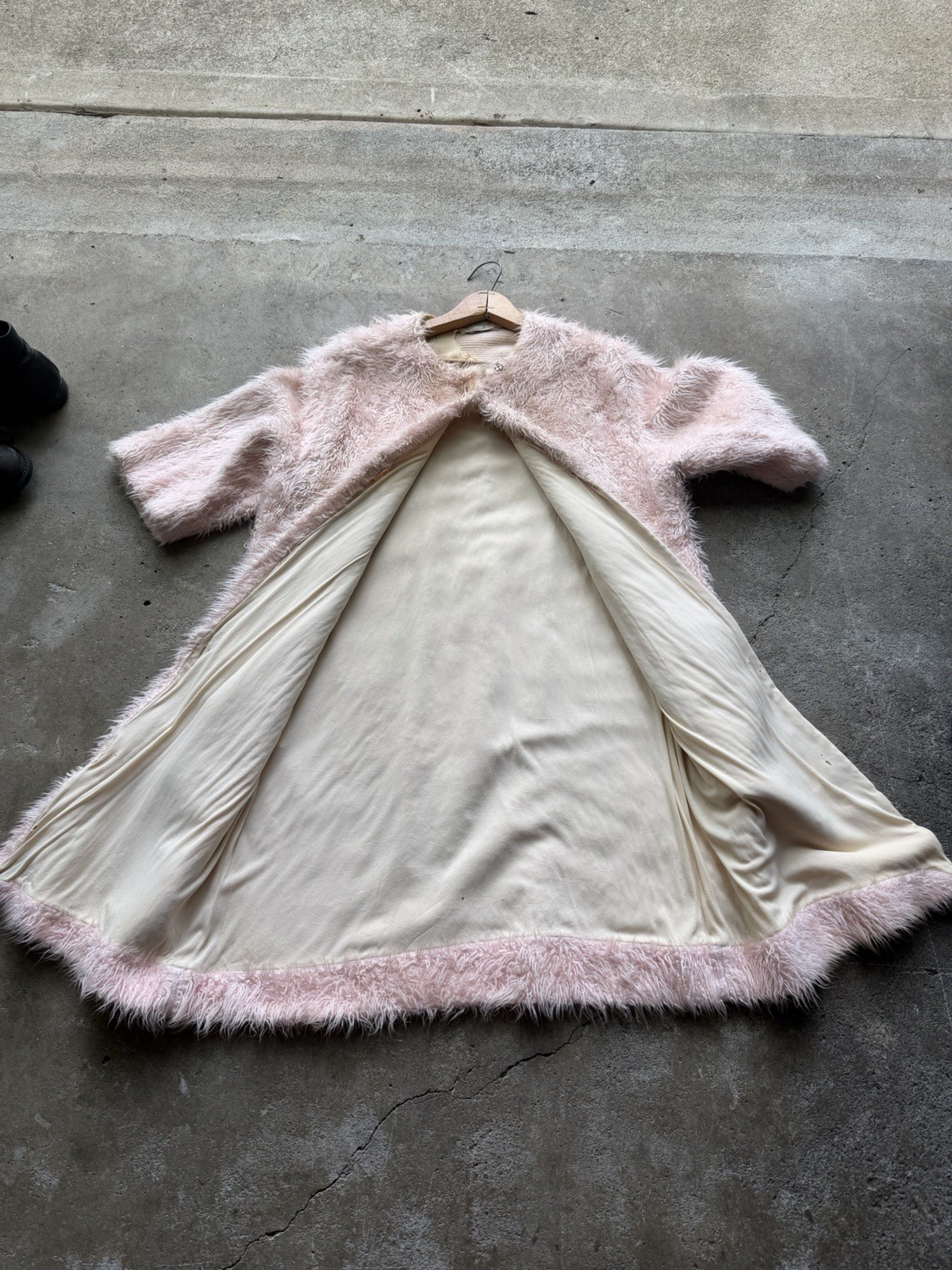 Vintage 50s 60s Faux Fur Fuzzy Mohair Style Dress Pink Rayon Lined Loungees Pink