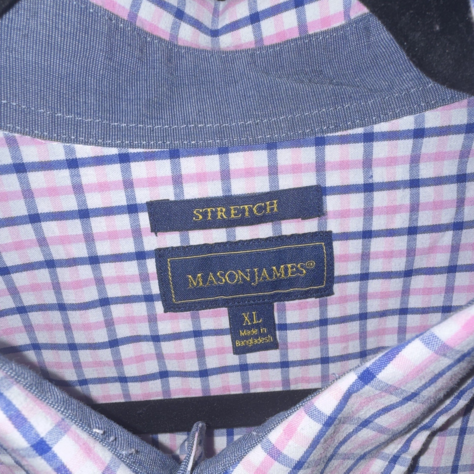 Mason James Men’s XL Stretch Button-Down Check Dress Shirt Blue Pink White