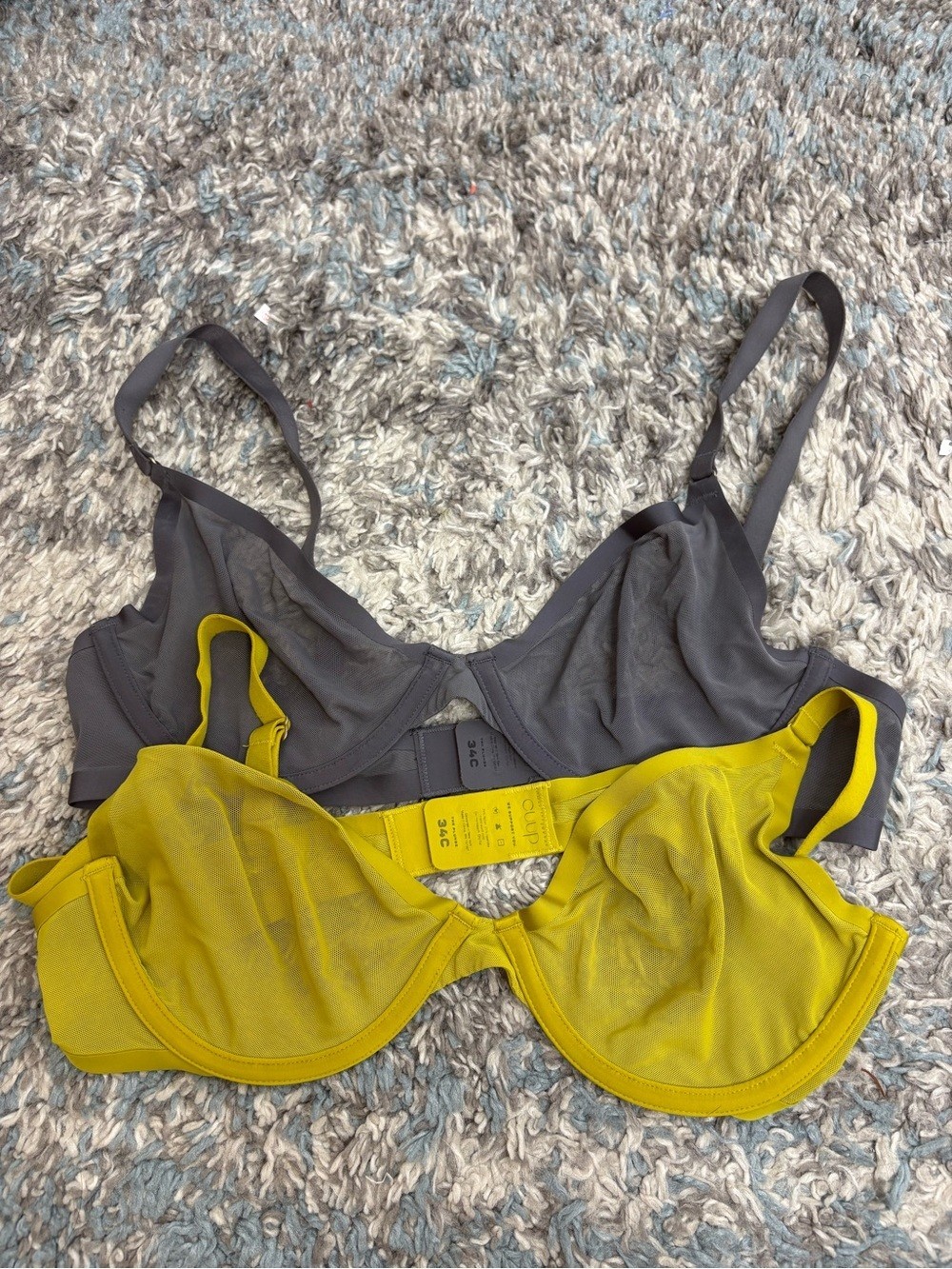 Cuup Bra Womens 34A Plunge Underwire Sheer Unpadded Cups Set Of 2 Solid Sexy