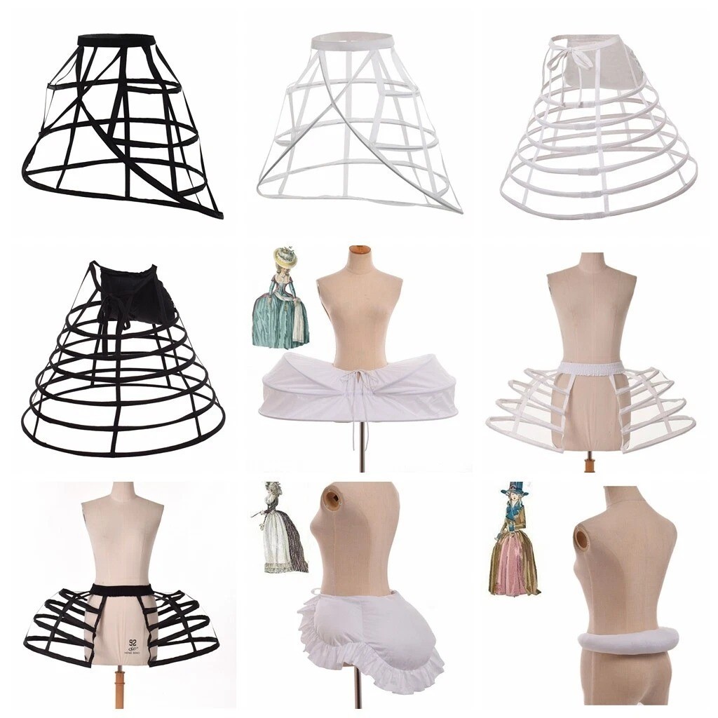 Womens Hoop Skirts for Rococo Victorian Dress Double Pannier Crinoline Bustle