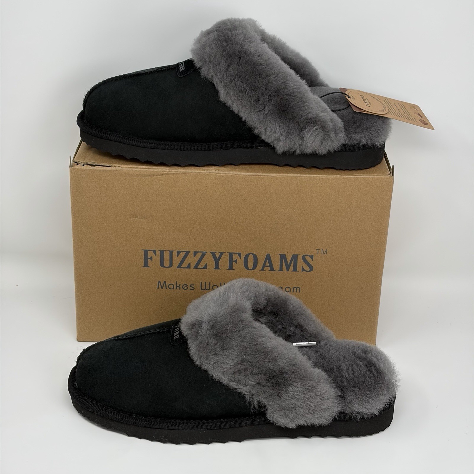 Fanture Cloud 901 Black Grey Sheepskin Memory Foam Slippers Women’s Size 11