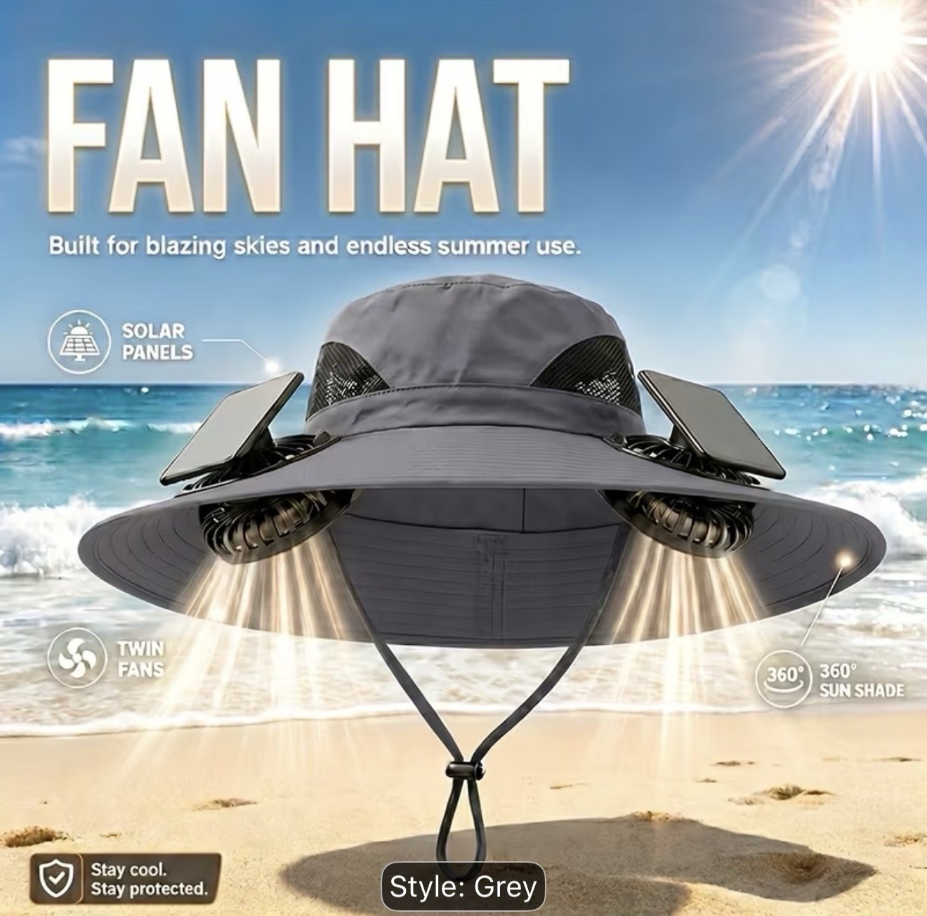 sun hat with Dual solar fans