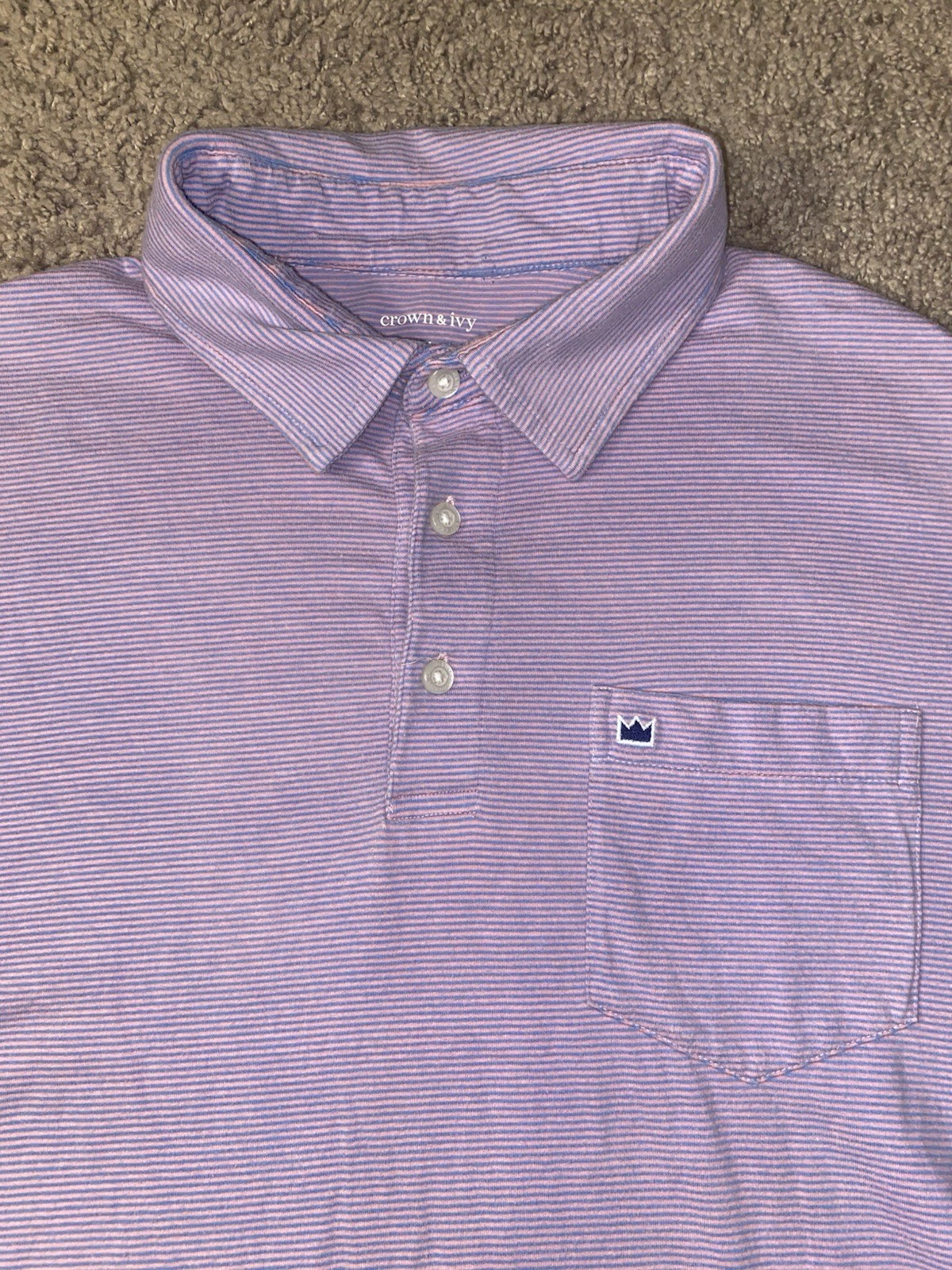 Crown Ivy Striped Beach Polo Size Medium Golf Tennis Summer Shirt Crown Logo
