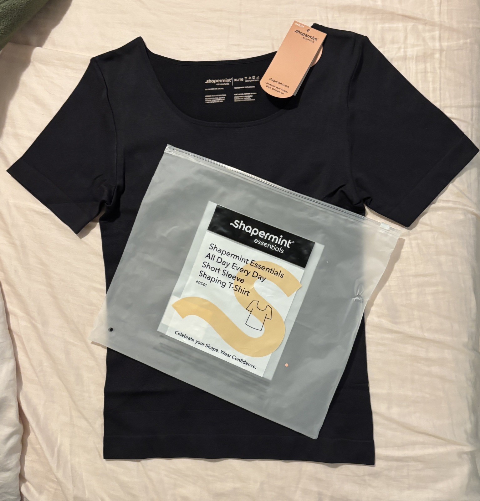Shapermint NWT Black Essentials Short Sleeve Shaping T Shirt Size XL