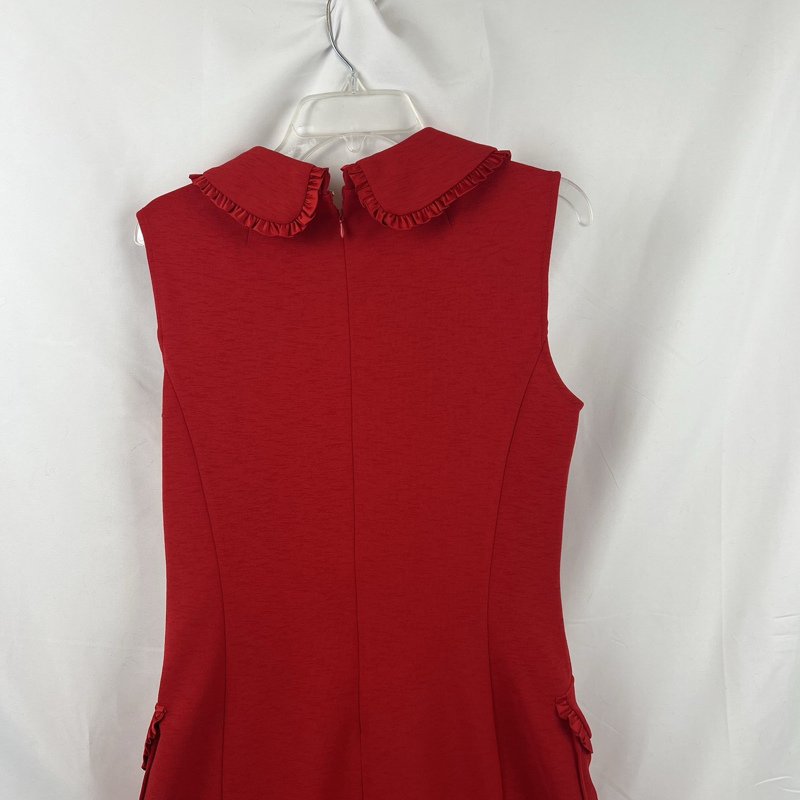 Nanette Lepore Red Dress Sleeveless Ruffle Peter Pan Collar Knit Size 8 POCKETS!
