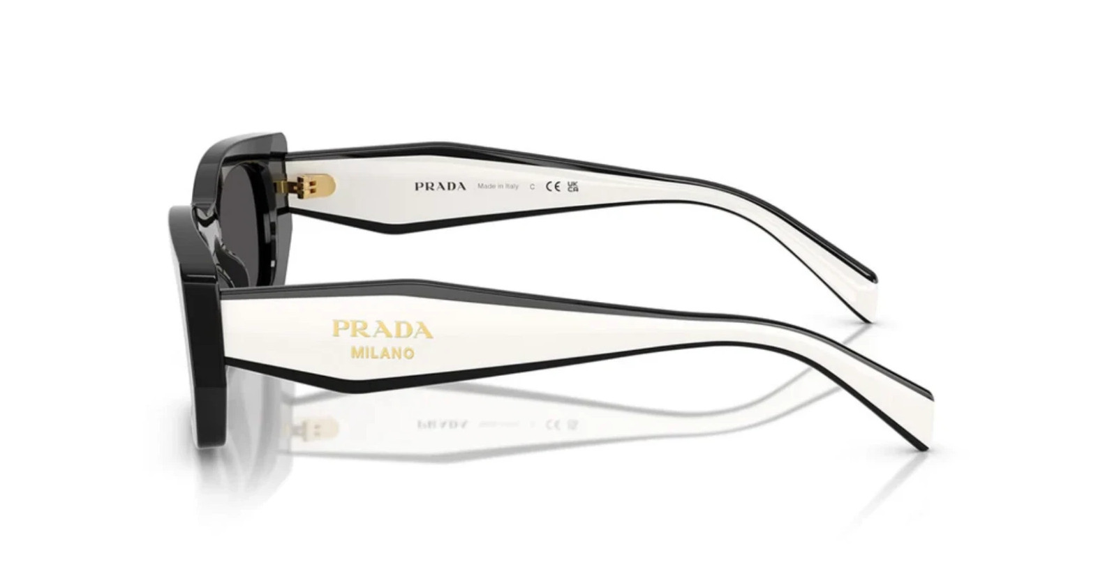 Prada PR B05S 09Q08Z Rectangle Sunglasses in Black and White /Gray Lens 100% UV