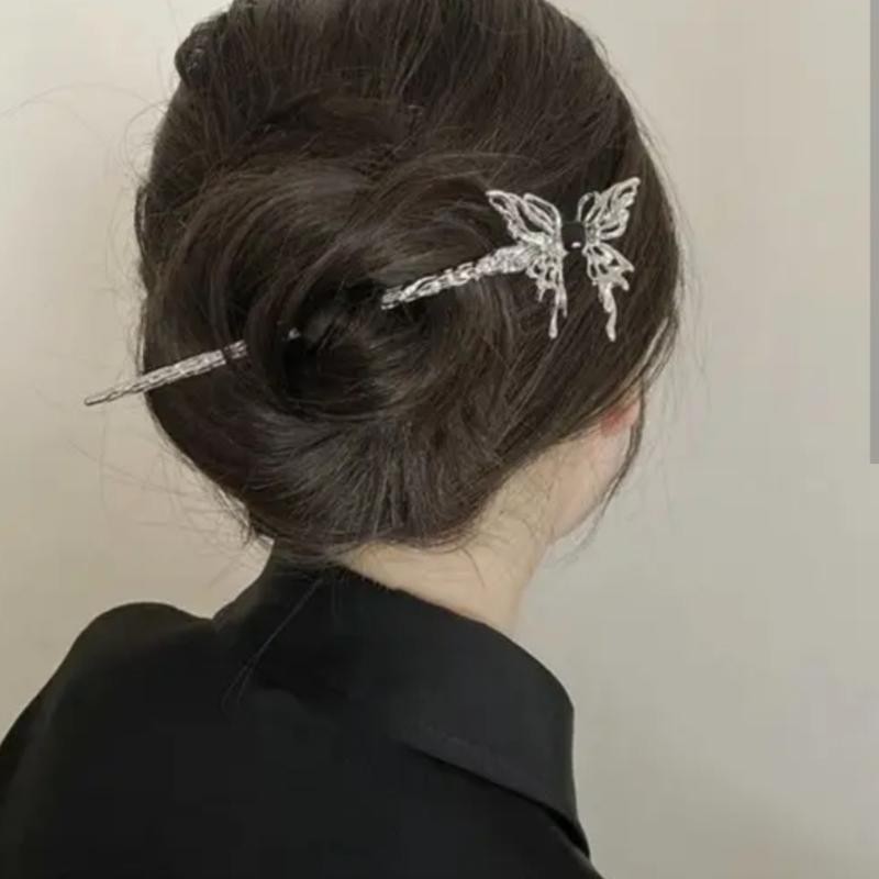 Elegant Black & Silvery Hollow Out Butterfly Chinese Hairpin 15 Cm