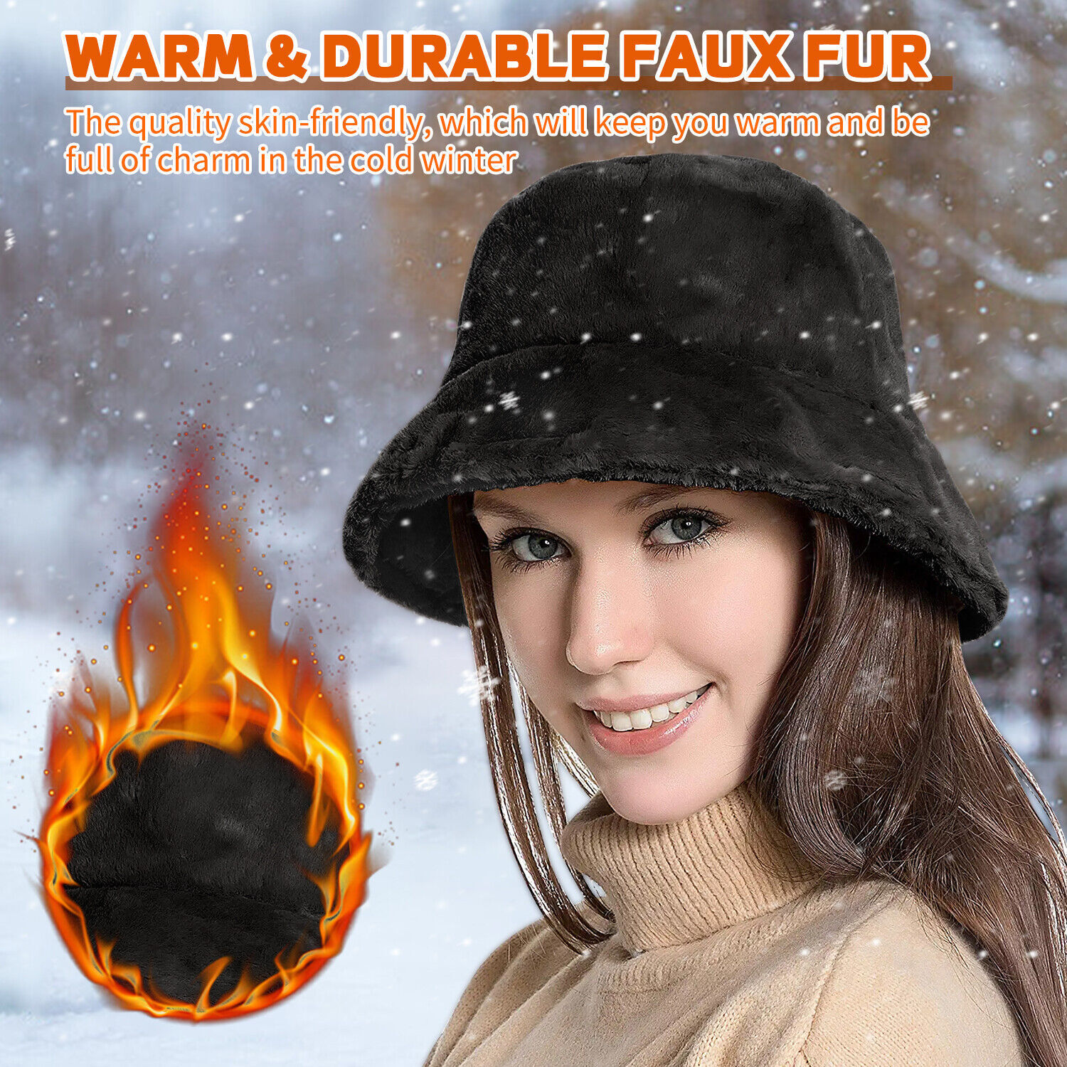 Women Faux Fur Bucket Hat Warm Fluffy Plush Bucket Hat Fisherman Cap Winter USA