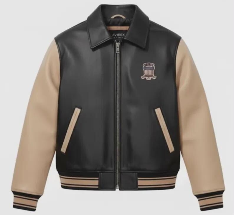 Men’s Avirex Real Leather Bomber Jacket cowhide Leather Embroidery Streetwear
