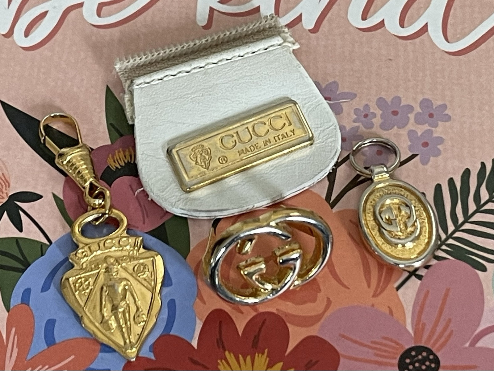 Lot Vtg Gucci Junk Bag Replacement Parts Zipper Pull Metal Logo Bar GG Emblem