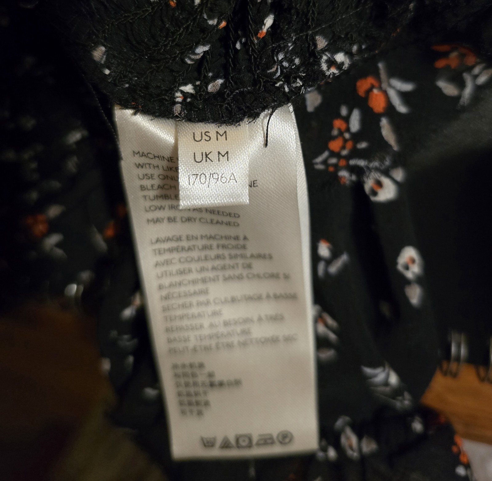 Free People Black Floral Chiffon Smocked Tie Cropped Puff Long Sleeve Blouse M