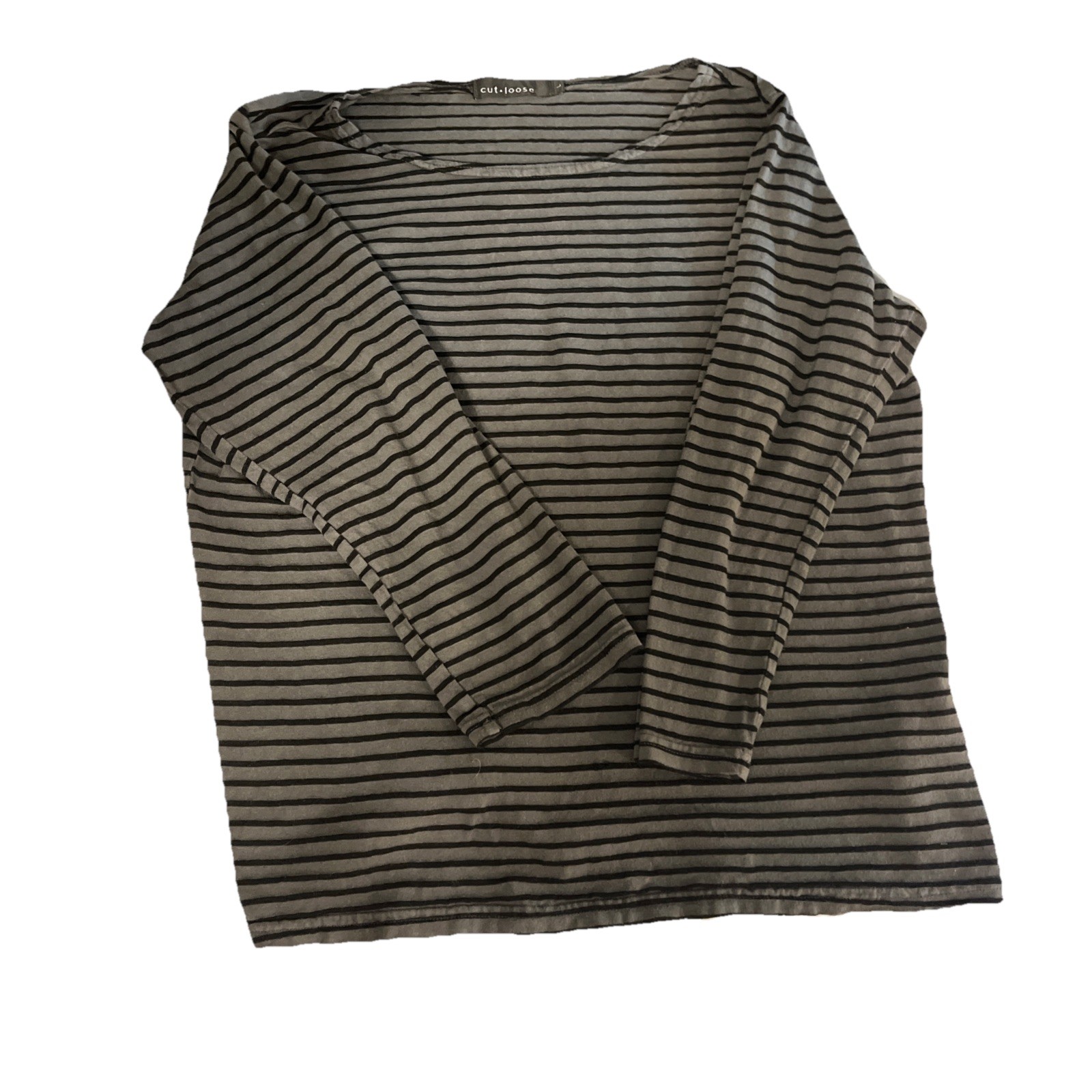 Cut Loose Women’s Large Boxy Striped Knit Top Gray Black Linen Blend Boho