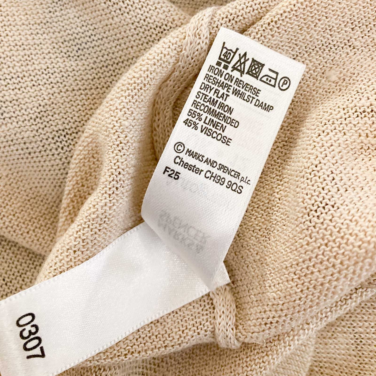 Autograph M&S Cardigan Size 12 Natural Beige Linen Blend Frill Trim Longline