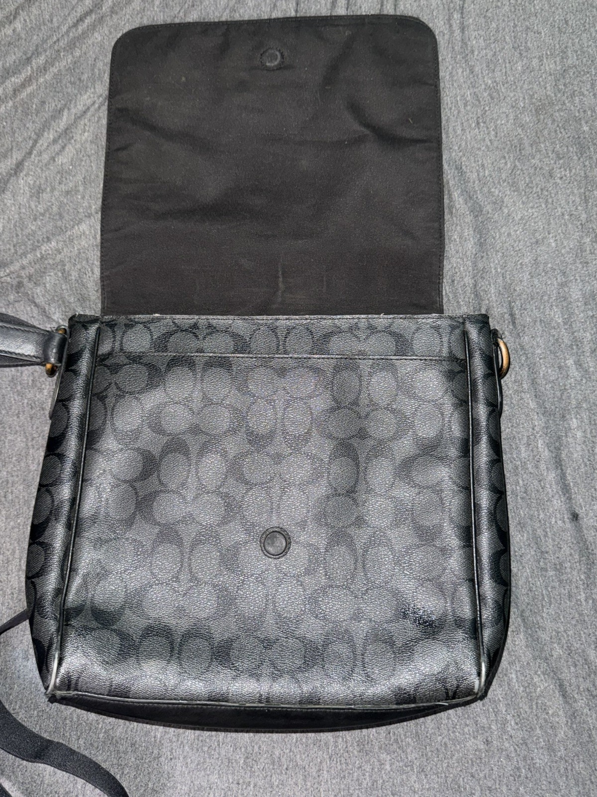 Coach Signature Monogram Crossbody Messenger Bag Black Charcoal Leather f54771